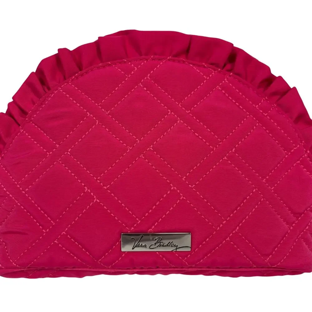 Vera Bradley Large Ruffle Fuchsia Pink Zippered Lined Cosmetic Makeup Bag